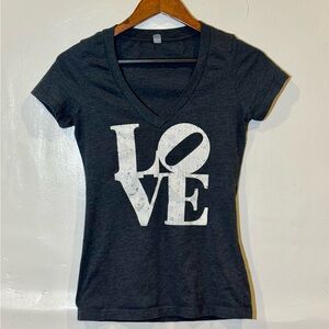Charcoal Gray V-Neck Love Graphic Tee